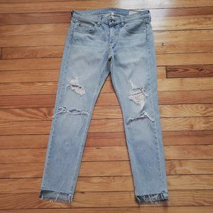 rag & bone Dre Capri In Marina | High-Low Banded Raw Hem + Distressed Sz 27
